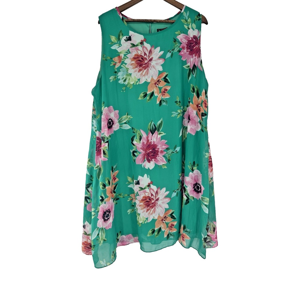 Jessica Howard Dress Floral green Sheer flowy shift 24W plus Midi Spring Fairy